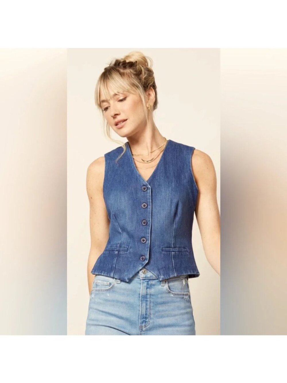 NWT EVEREVE SIERRA DENIM VEST blue LARGE sleeveless western cowgirl prairie
